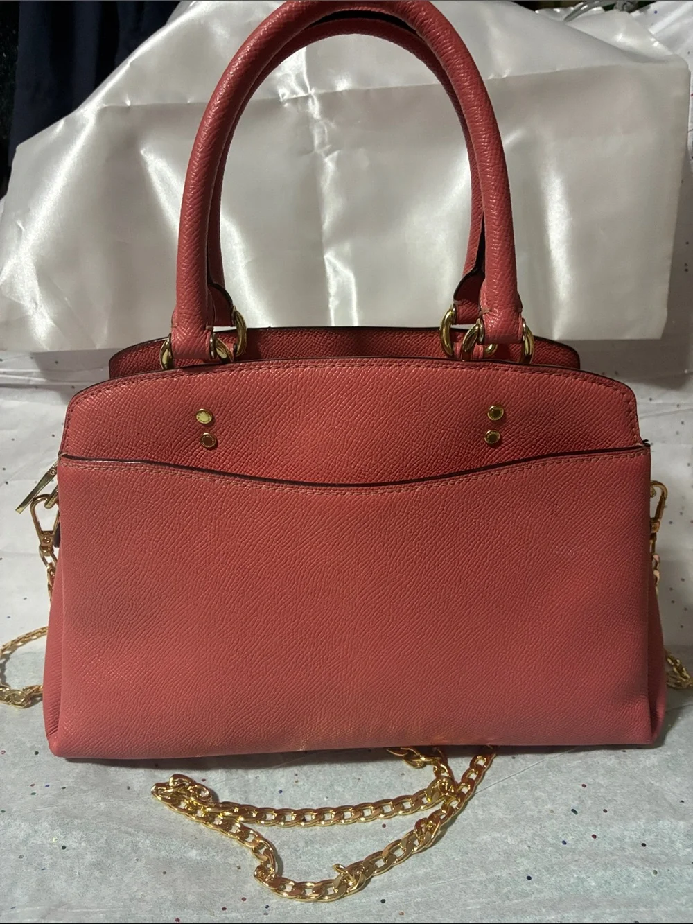 Coach Coral-pink Leather Satchel with Gold Hardware